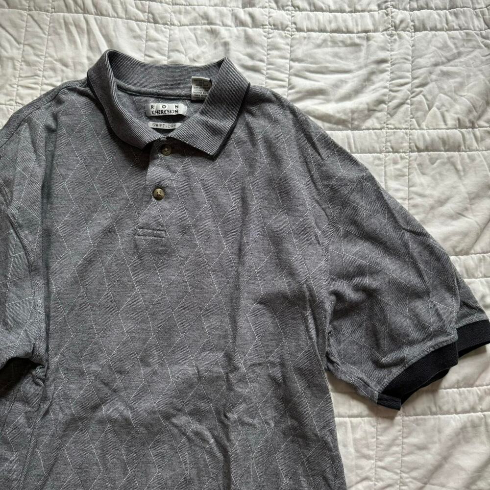 Vintage 90s Ron Chereskin diamond pattern polo t shirt sz XL ringer sleeves golf